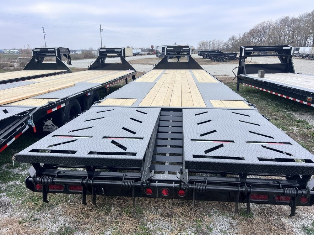 32' Iron Bull FLG Gooseneck Deckover Trailer Mega Ramps - (2) 12,000 lb Axles - Dual Wheel Deckover - DO 12K MR - TrailerSwap
