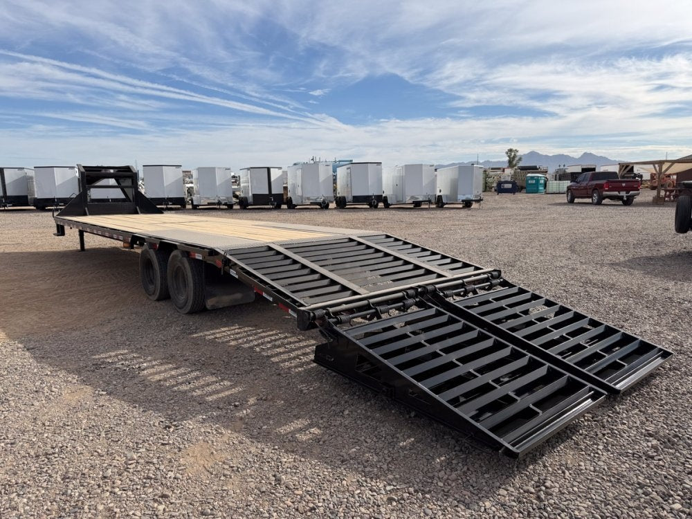 32' Stryker Gooseneck (2) 10K Axles Mega Ramps Dual Wheels - Dual Wheel Deckover - DO 10K MR DW - TrailerSwap