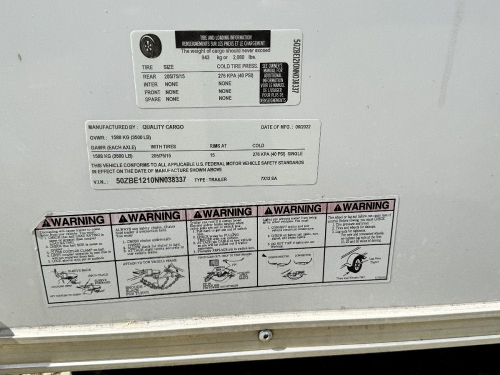 12' x 7' Quality Cargo Enclosed 38337