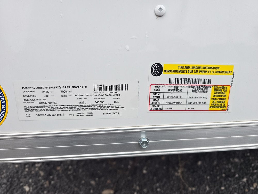 7' x 16' Traverse DLX Flat Top V Nose (2) - 3500 lb Axle 130832