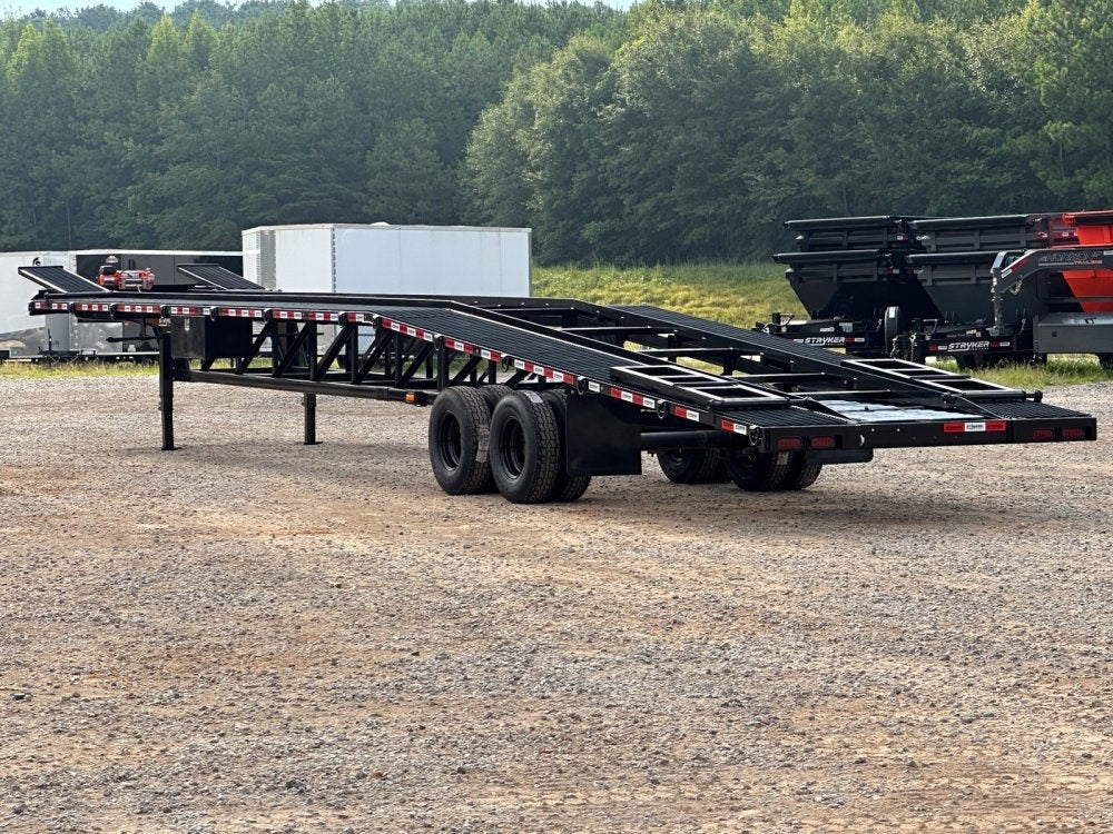 50' Low Profile Wedge (2) 12k Elec/Hyd Axles, Winch, 10' Aluminum Ramps, Spare - Wedge 3 Car Hauler - TrailerSwap