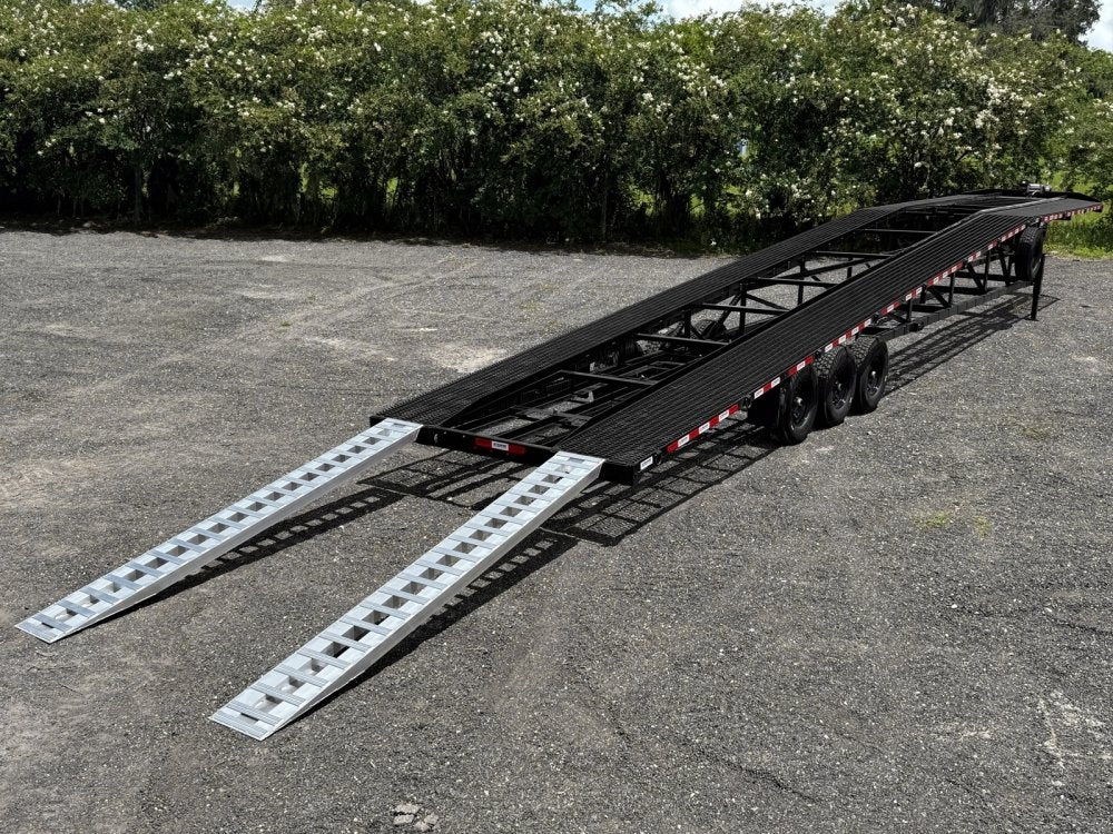 50' Wedge Car Hauler (3) 7k Axles - Winch - 14ply Tires plus Spare - 10' Aluminum Ramps - Wedge 3 Car Hauler - Multi Car Haulers - TrailerSwap