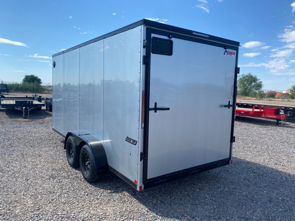 7 x 16 Journey SE Flat Top Sloped V Nose (2) 3500 lbs Axles - Enclosed - TrailerSwap