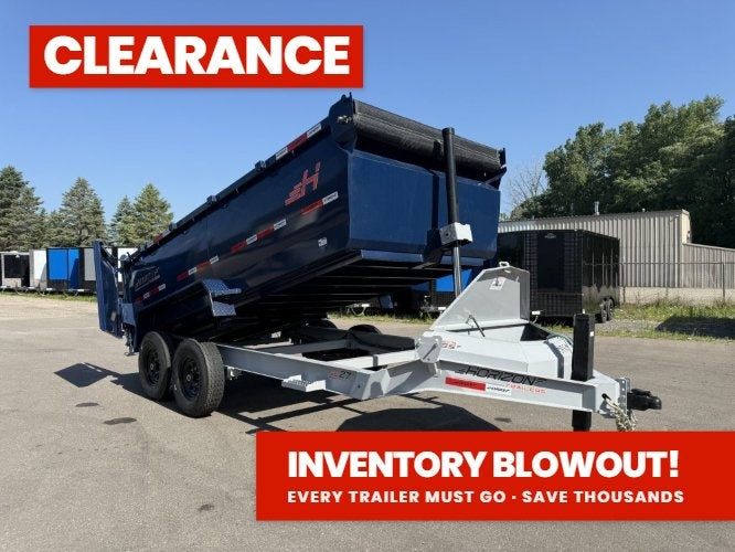 14' LZ7 Dump Trailer 42" Walls - Telescopic Lift - 14K GWVR - Hydraulic Jacks - 3 Way Door - Ramps 10278