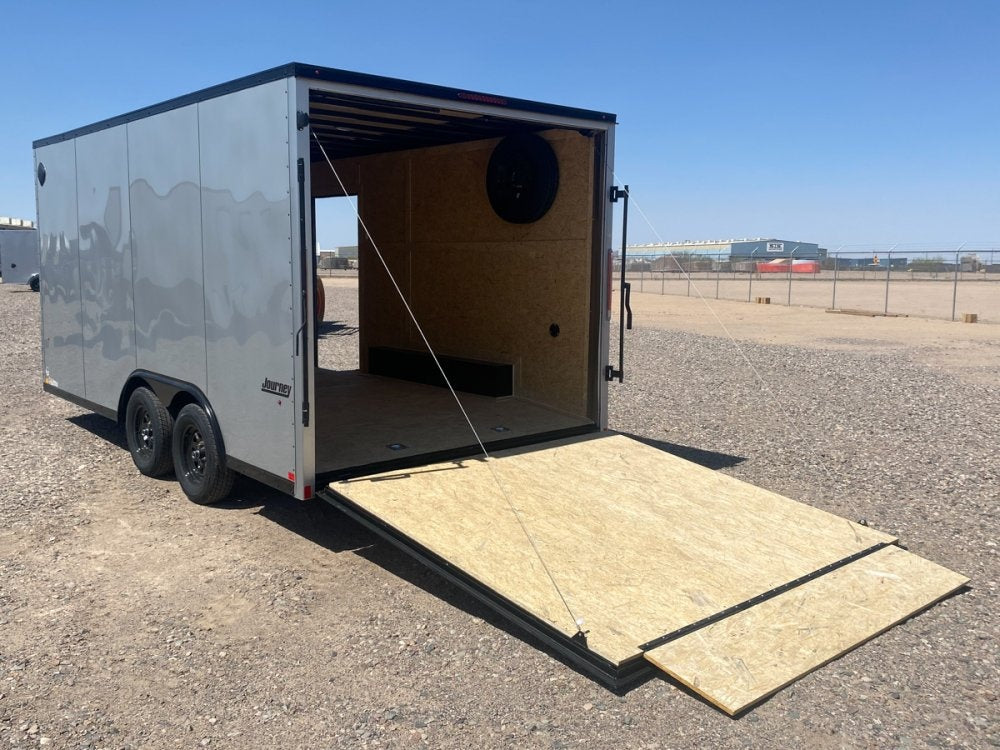 8.5 x 16 Journey SE Flat Top Sloped V Nose Car Hauler (2) 3500 lbs Axles - Enclosed - TrailerSwap