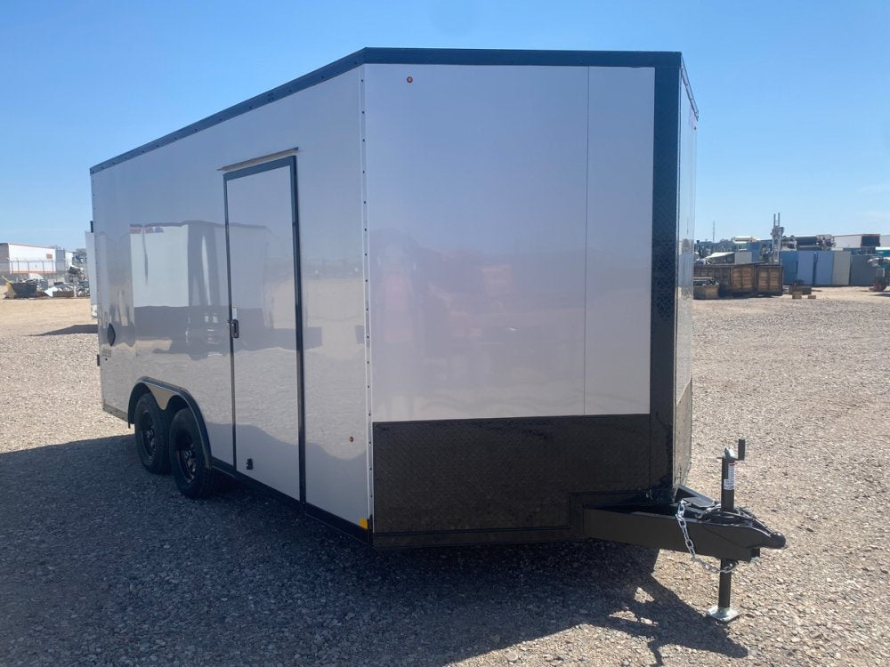 8.5 x 16 Journey SE Flat Top Sloped V Nose Car Hauler (2) 3500 lbs Axles - Enclosed - TrailerSwap