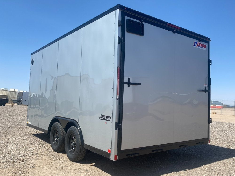 8.5 x 16 Journey SE Flat Top Sloped V Nose Car Hauler (2) 3500 lbs Axles - Enclosed - TrailerSwap