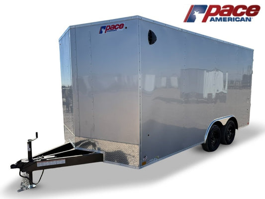 8.5 x 16 Outback DLX Flat Top V Nose Car Hauler (2) - 3500 lbs Axles - Enclosed - TrailerSwap