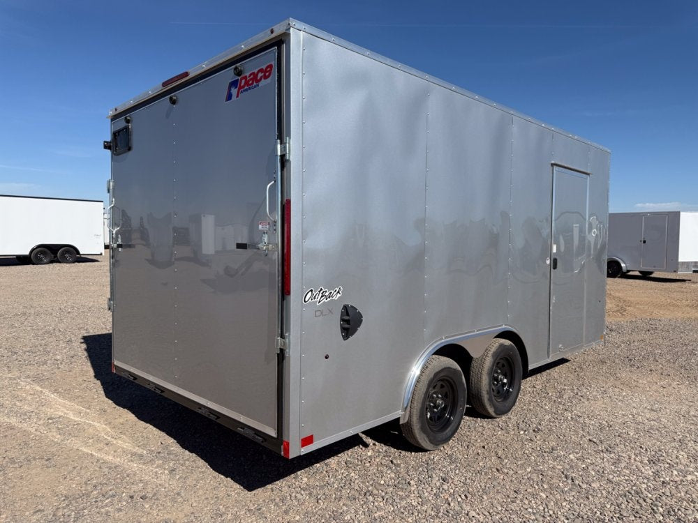 8.5 x 16 Outback DLX Flat Top V Nose Car Hauler (2) - 3500 lbs Axles - Enclosed - TrailerSwap