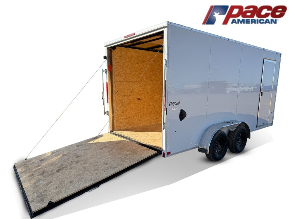 8.5 x 16 Outback DLX Flat Top V Nose Car Hauler (2) - 3500 lbs Axles - Enclosed - TrailerSwap