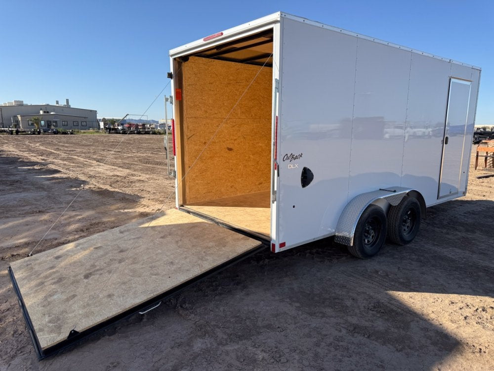 8.5 x 16 Outback DLX Flat Top V Nose Car Hauler (2) - 3500 lbs Axles - Enclosed - TrailerSwap