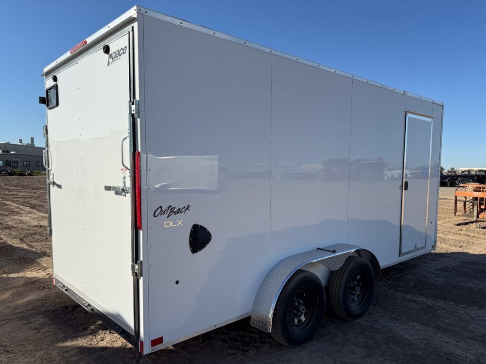 8.5 x 16 Outback DLX Flat Top V Nose Car Hauler (2) - 3500 lbs Axles - Enclosed - TrailerSwap