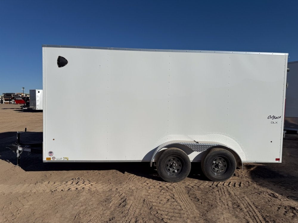 8.5 x 16 Outback DLX Flat Top V Nose Car Hauler (2) - 3500 lbs Axles - Enclosed - TrailerSwap