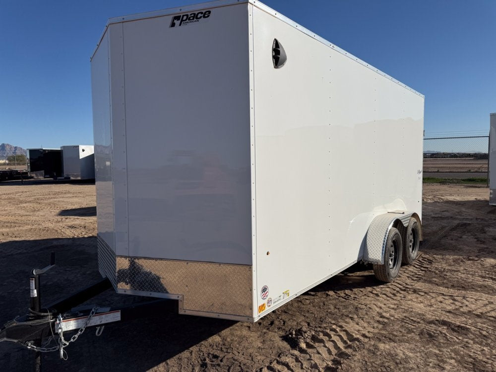 8.5 x 16 Outback DLX Flat Top V Nose Car Hauler (2) - 3500 lbs Axles - Enclosed - TrailerSwap
