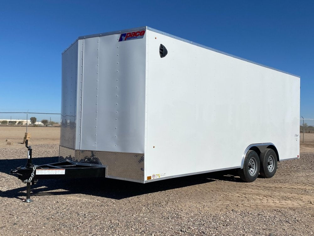 8.5 x 20 Outback DLX Flat Top V Nose Car Hauler (2) - 5200 lbs Axles - Enclosed - Fuel Tank Trailer - TrailerSwap