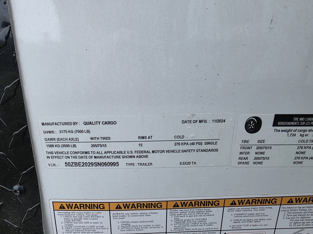 20' x 83" Quality Cargo 60995