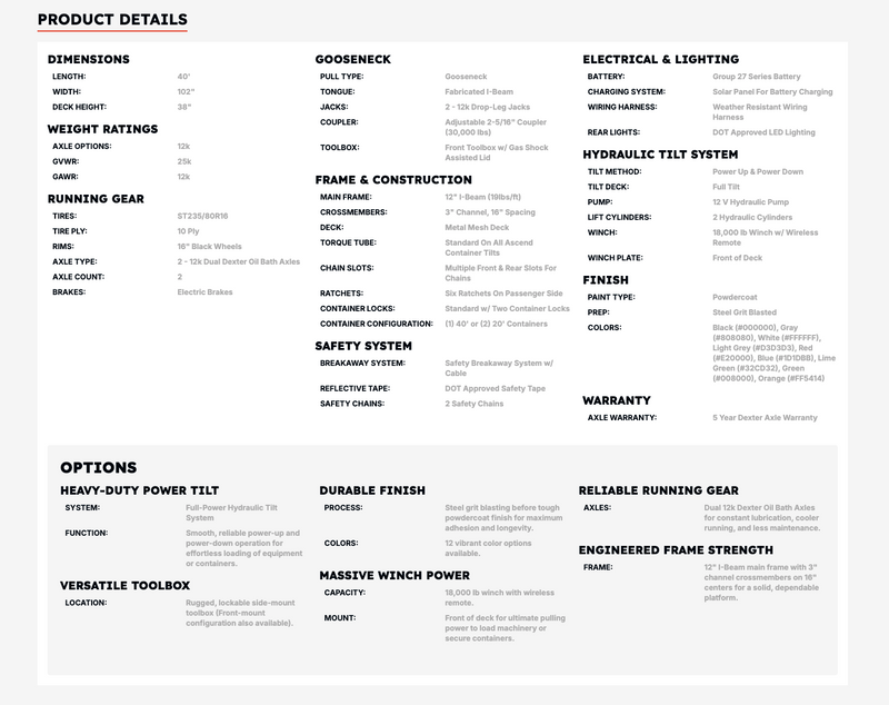 Detailed Specs and Options screenshot