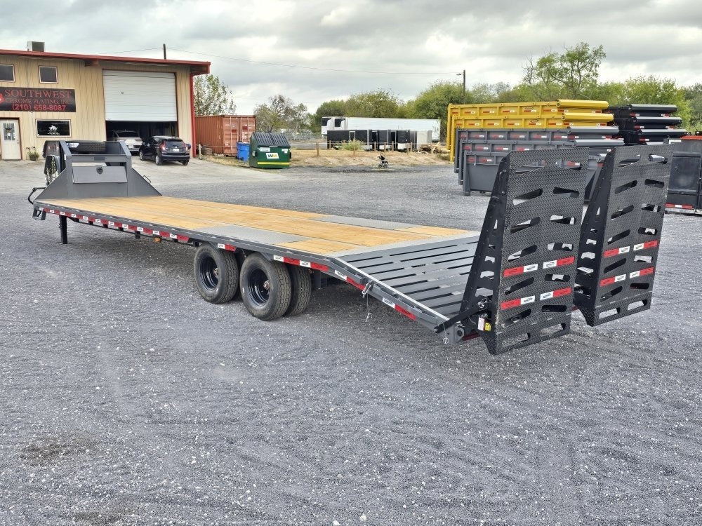 32' DKO Gooseneck Deckover 27' + 5' Mega Ramps (2) 12K Axles 11358