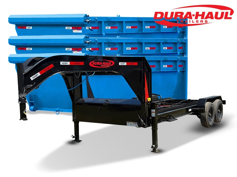 Dura Haul 14' GN Roll off Bundle (2) 8k Axles + 3 Bins w/ 4' Walls - Roll Off Packages - RO 14' Bumper Pull - TrailerSwap