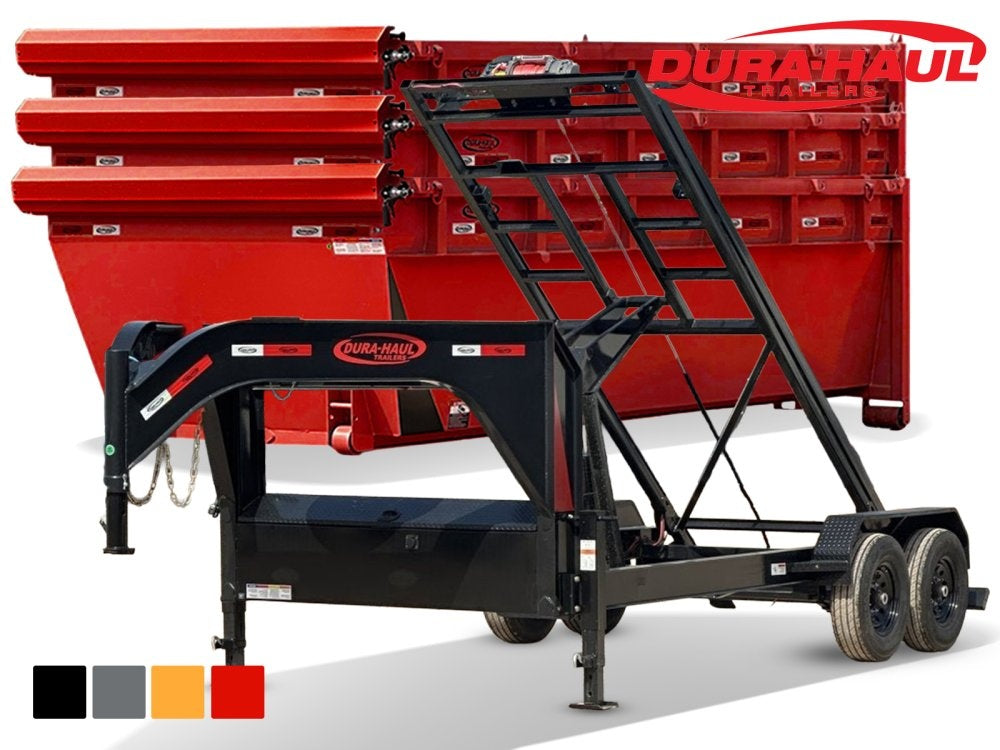 Dura Haul 16' GN Roll off Bundle (2) 7k Axles + 3 Bins w/ 4' Walls - Roll Off Packages - RO 16' Gooseneck - TrailerSwap