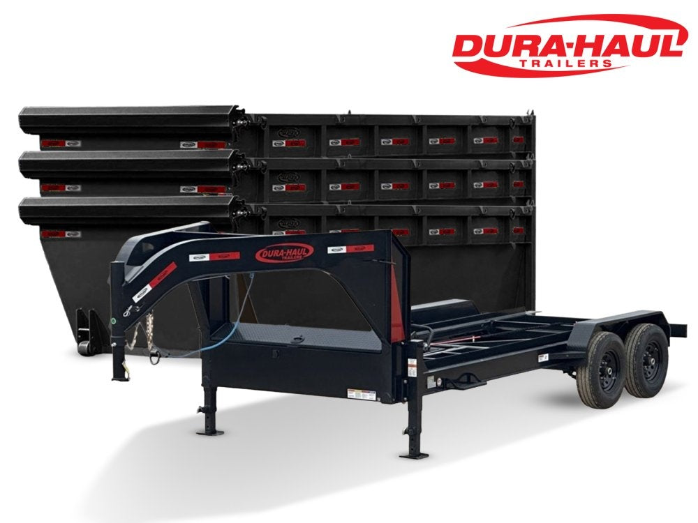 Dura Haul 16' GN Roll off Bundle (2) 7k Axles + 3 Bins w/ 4' Walls - Roll Off Packages - RO 16' Gooseneck - TrailerSwap