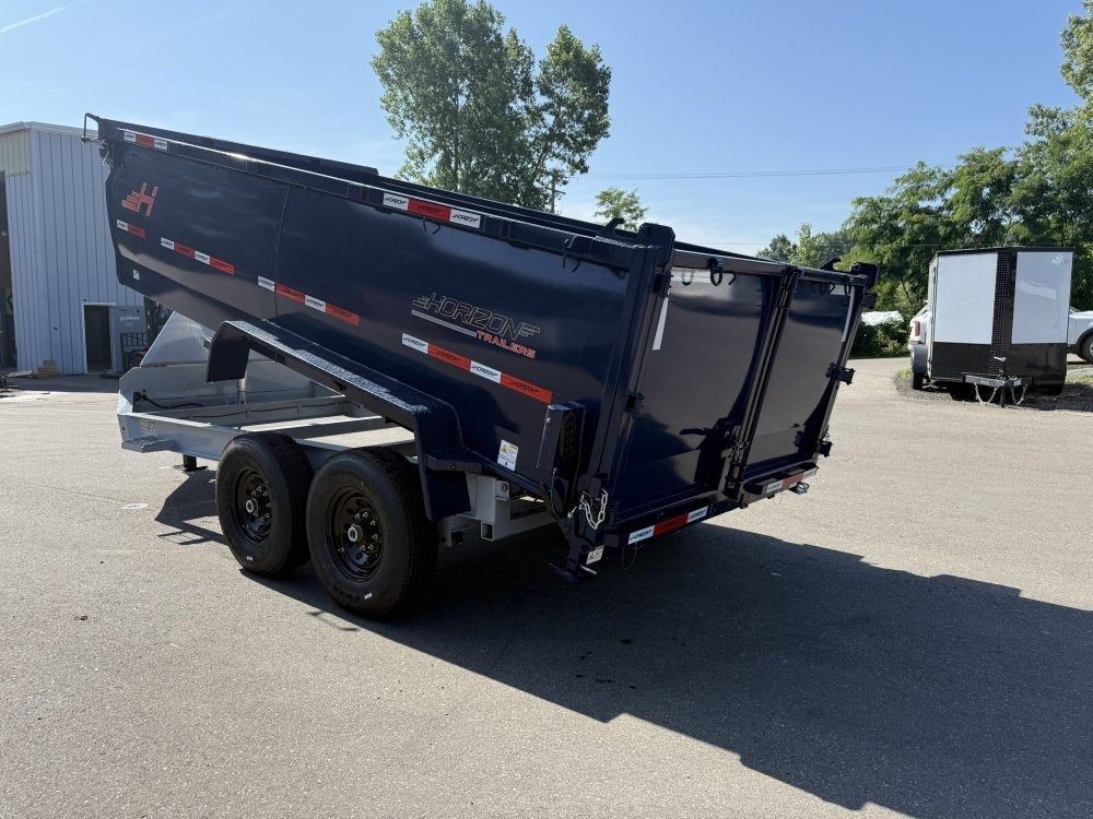14' LZ7 Dump Trailer 42" Walls - Telescopic Lift - 14K GWVR - Hydraulic Jacks - 3 Way Door - Ramps 10277