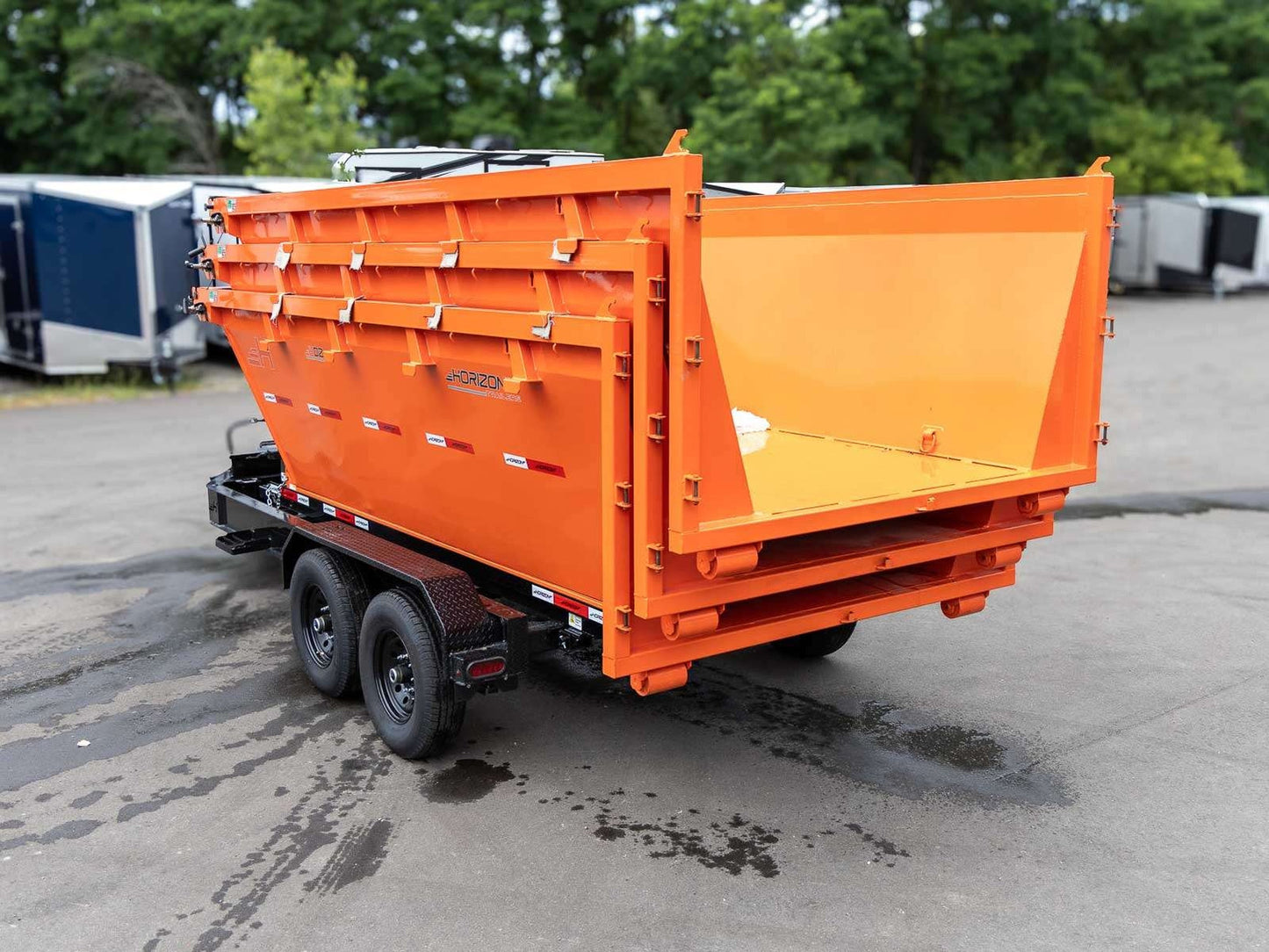 Horizon 14' RDZ BP Roll off Bundle (2) 7k Axles + 3 Bins w/ 4' Walls HZN14BP7K4FTEDZ3ORANGEAL - Ghost ROP - Stryker Dealership Group