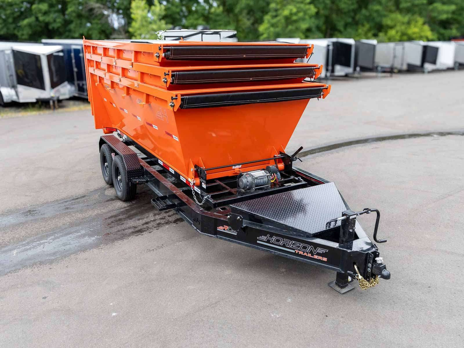 Horizon 14' RDZ BP Roll off Bundle (2) 7k Axles + 3 Bins w/ 4' Walls HZN14BP7K4FTEDZ3ORANGEAL - Ghost ROP - Stryker Dealership Group
