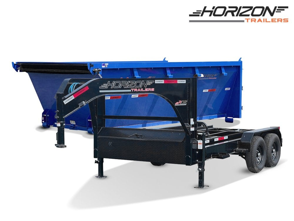 Horizon 14' RDZ GN Roll off Bundle (2) 7k Axles + 1 Bins w/ 4' Walls - Roll Off Packages - RO 14' Gooseneck - TrailerSwap