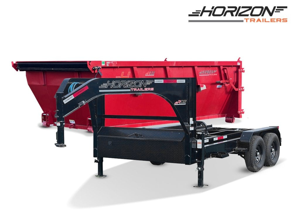 Horizon 14' RDZ GN Roll off Bundle (2) 7k Axles + 1 Bins w/ 4' Walls - Roll Off Packages - RO 14' Gooseneck - TrailerSwap