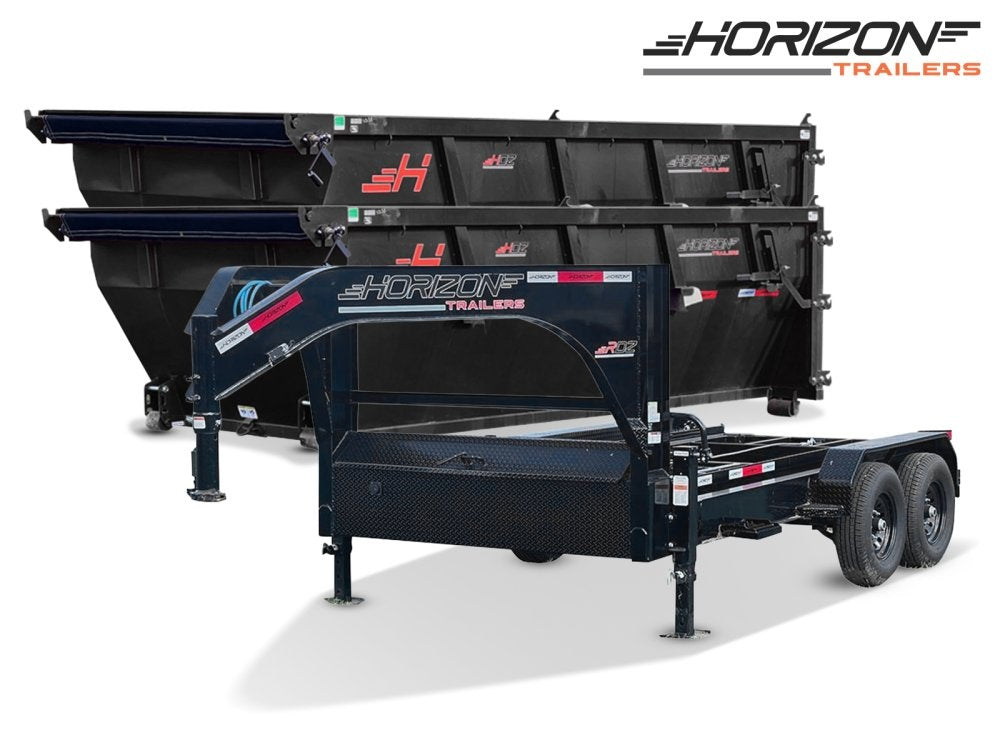 Horizon 14' RDZ GN Roll off Bundle (2) 7k Axles + 2 Bins w/ 4' Walls - Roll Off Packages - RO 14' Gooseneck - TrailerSwap