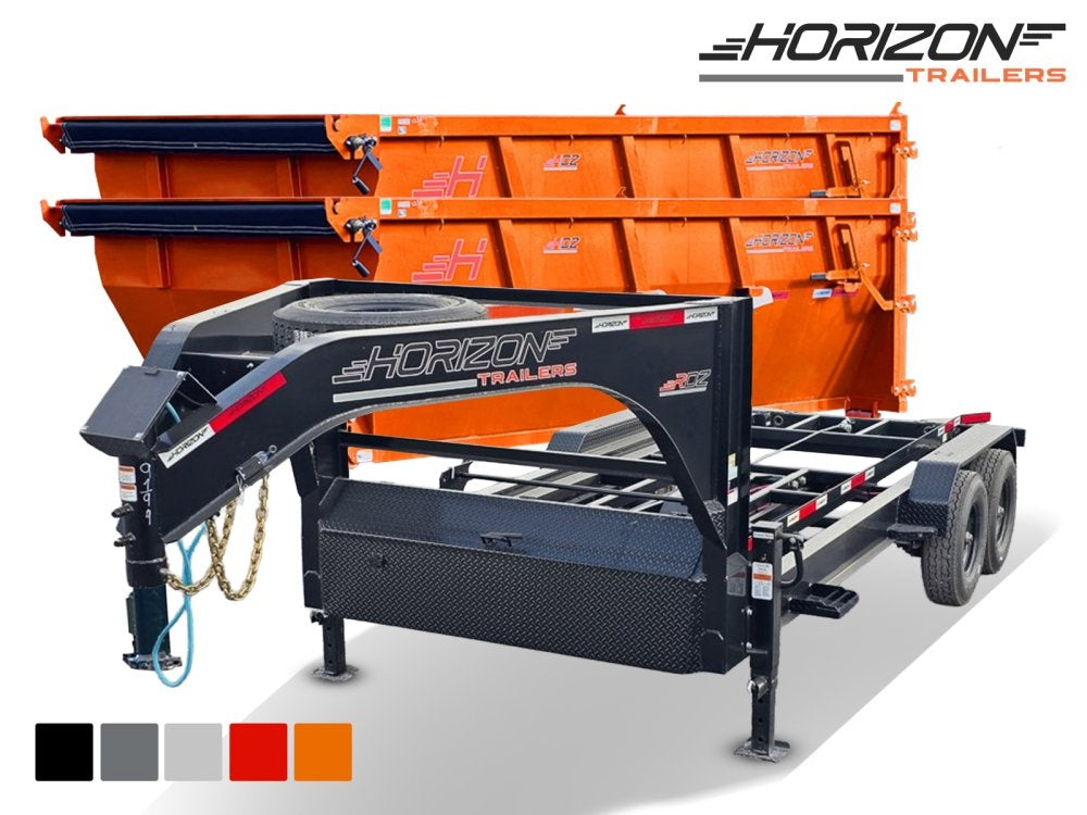 Horizon 14' RDZ GN Roll off Bundle (2) 7k Axles + 2 Bins w/ 4' Walls - Roll Off Packages - RO 14' Gooseneck - TrailerSwap