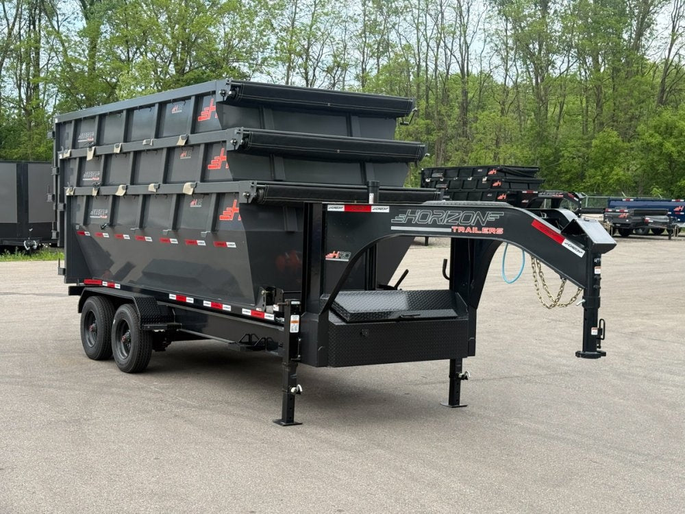Horizon 16' HRD GN Roll off Bundle (2) 10k Axles + 3 Bins w/ 4' Walls - Roll Off Packages - RO 16' Gooseneck - TrailerSwap