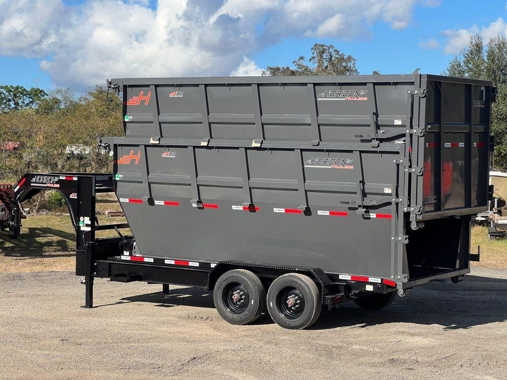 Horizon 16' HRD GN Roll off Bundle (2) 10k Axles + 2 Bins w/ 6' Walls HZN16GN10K6FTEDZ3GrayAL - Ghost ROP - Stryker Dealership Group