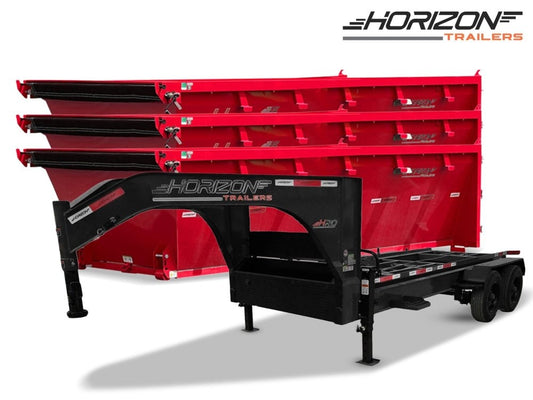Horizon 16' RDZ GN Roll off Bundle (2) 8k Axles + 3 Bins w/ 4' Walls - Roll Off Packages - RO 16' Gooseneck - TrailerSwap