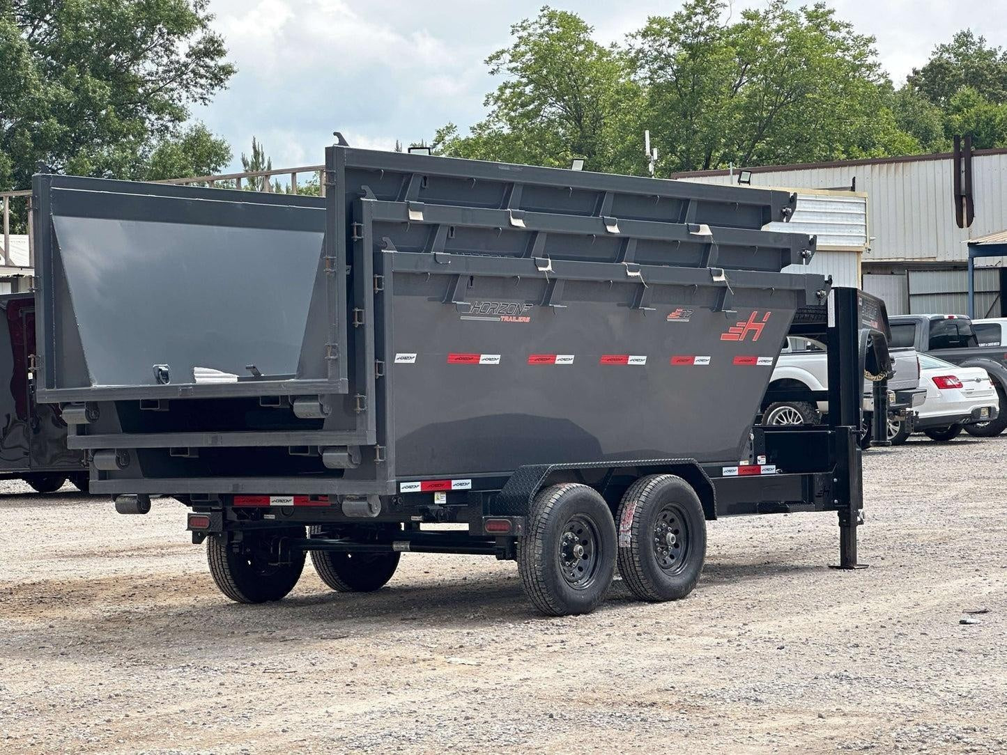 Horizon 16' RDZ GN Roll off Bundle (2) 8k Axles + 3 Bins w/ 4' Walls HZN16GN8K4FTEDZ3GrayAL - Ghost ROP - Stryker Dealership Group