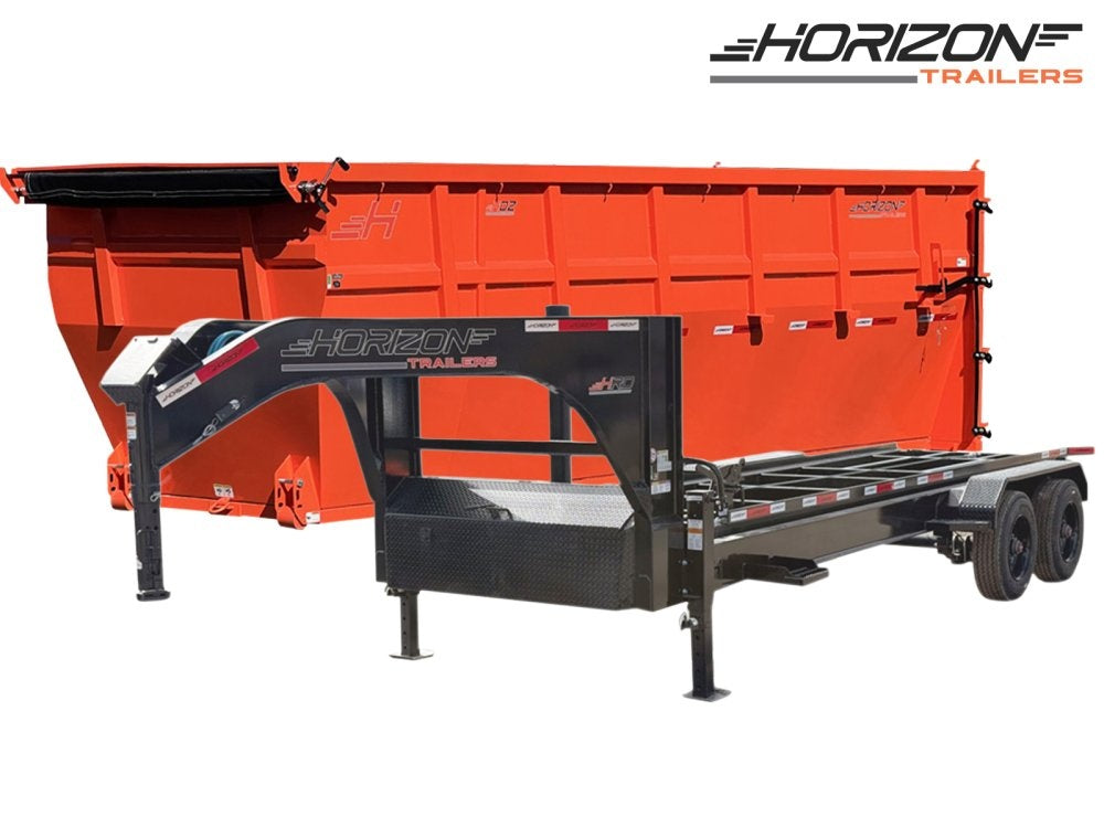 Horizon 20' HRD GN Roll off Bundle (2) 10k Axles + 1 Bin w/ 6' Walls - Roll Off Packages - RO 20' Gooseneck - TrailerSwap