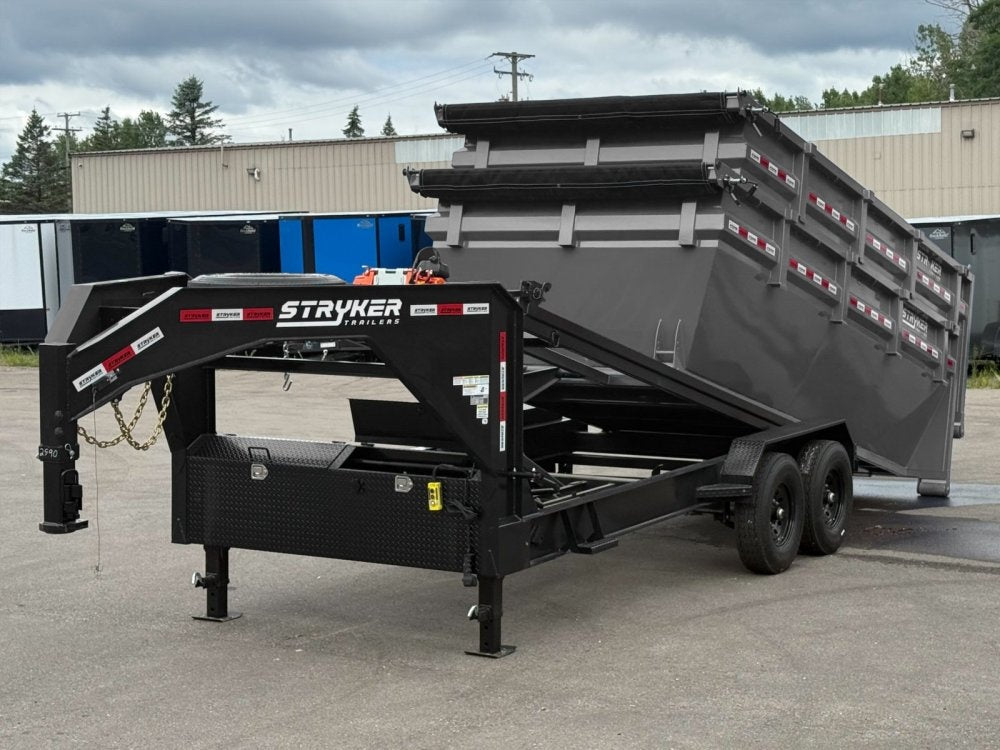 Stryker 16' GN Roll off Bundle (2) 7k Axles + 2 Bins w/ 4' Walls - Roll Off Packages - RO 16' Gooseneck - TrailerSwap