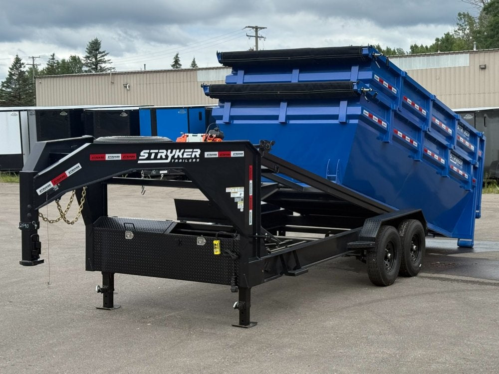 Stryker 16' GN Roll off Bundle (2) 7k Axles + 2 Bins w/ 4' Walls - Roll Off Packages - RO 16' Gooseneck - TrailerSwap