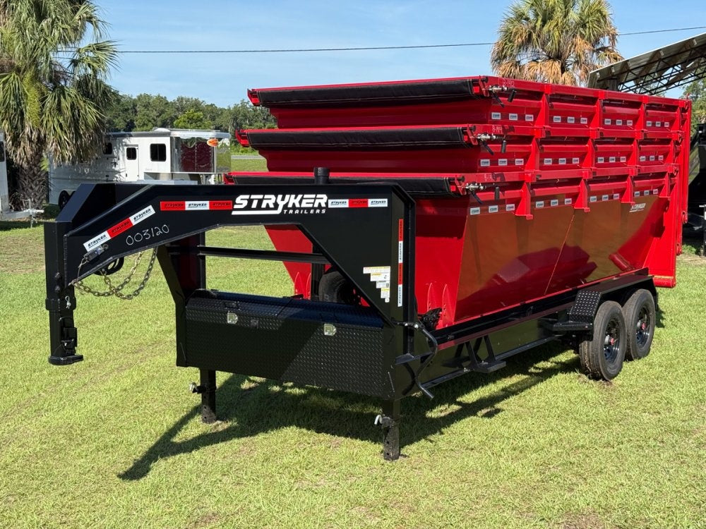 Stryker 16' GN Roll off Bundle (2) 8k Axles + 3 Bins w/ 4' Walls - Roll Off Packages - RO 16' Gooseneck - TrailerSwap