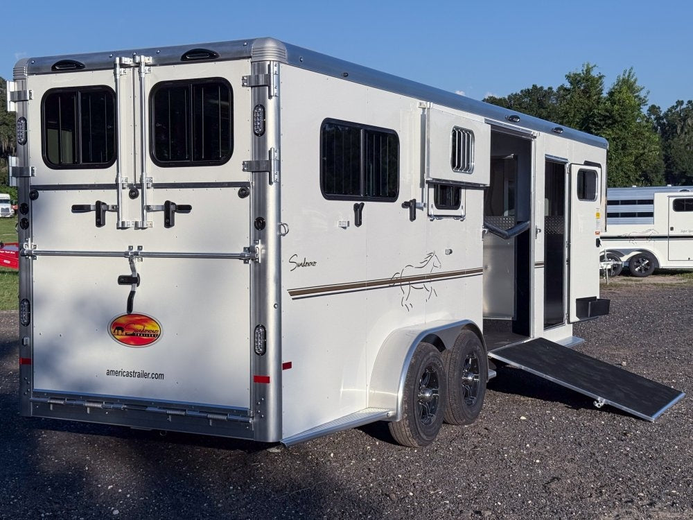 Sundowner Charter SE 2+1 Gooseneck Straight Load - White w/Stainless Nose (2) 5,200lb Axles - Side R - 2 Horse - Horse Trailers - TrailerSwap