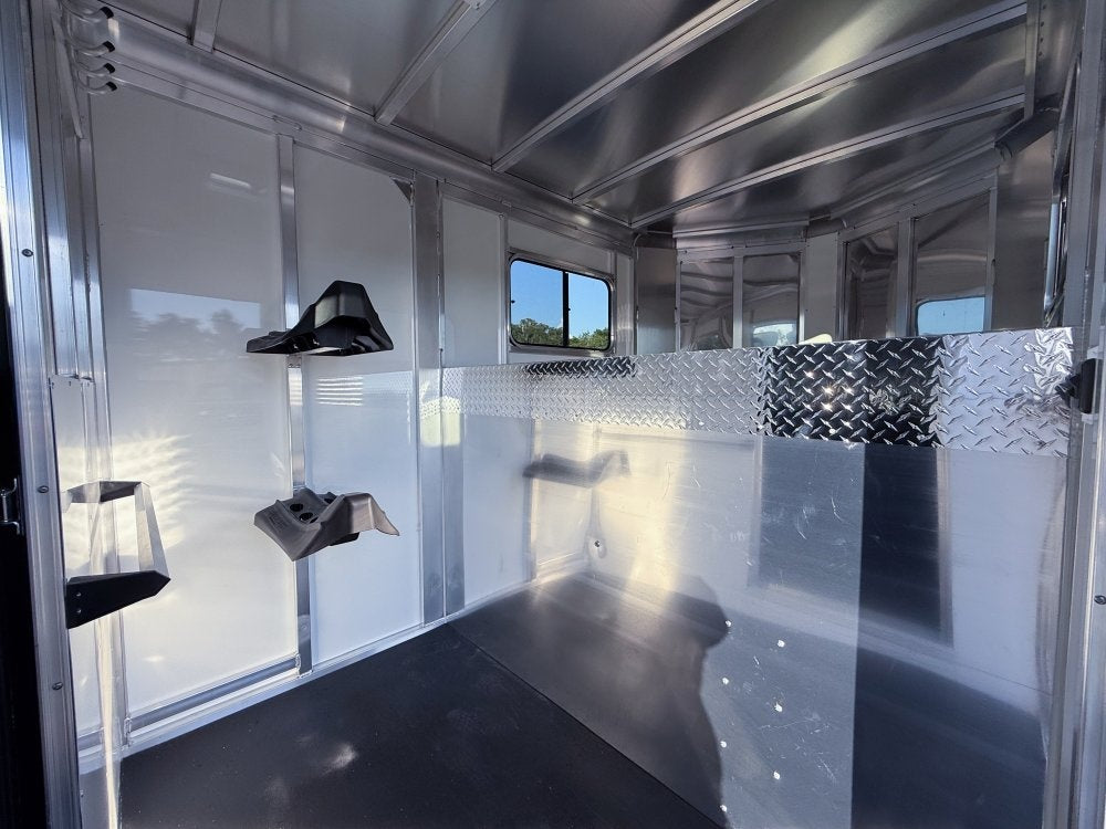 Sundowner Charter SE 2+1 Gooseneck Straight Load - White w/Stainless Nose (2) 5,200lb Axles - Side R - 2 Horse - Horse Trailers - TrailerSwap